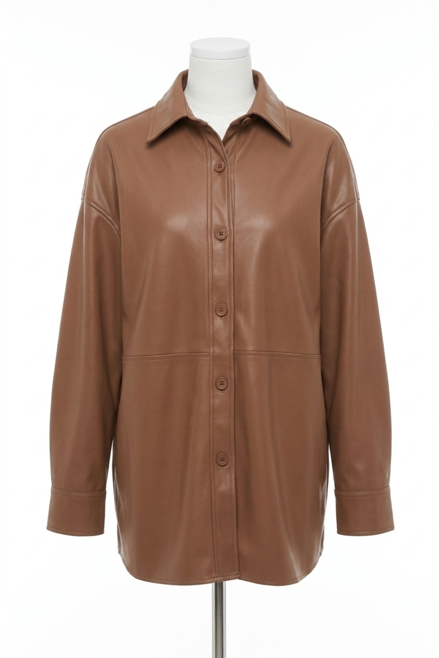 NEW JOSEPH RIBKOFF nell leatherette shirt in nutmeg